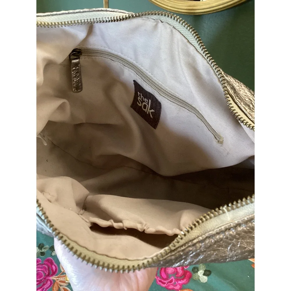 The Sak‎ Hobo Bag Women Small Gold Metallic Leather Slouchy Shoulder Bag